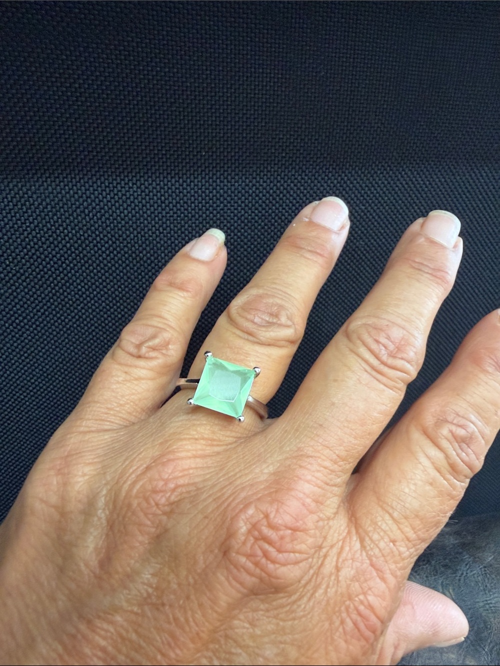 Silver Ring with Seafoam Green Square Stone - Women Jewelry